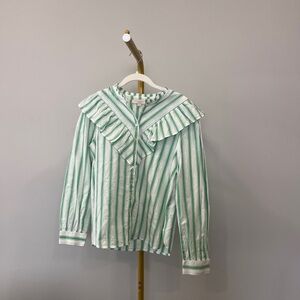 LOFT Green and White Striped Blouse